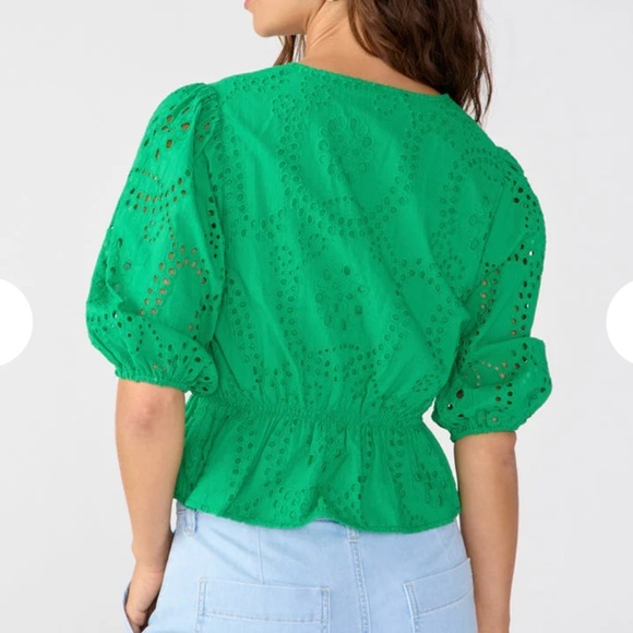 Sanctuary Green Eyelet Peplum Button-Front Top – XS - Picture 3 of 8
